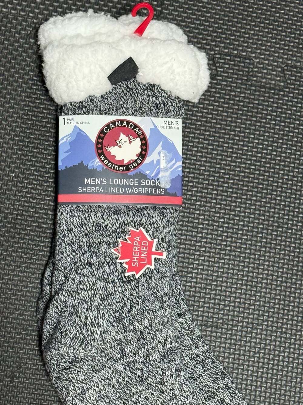 Canada Weather Gear Men's Lounge Sock Sherpa Lined w/Grippers Gray Black White - Picture 3 of 3
